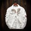 Men Slim Fit Cotton Denim Jacket Red White Black Ripped Hole Jean Coats Plus Size Streetwear Outerwear view 3