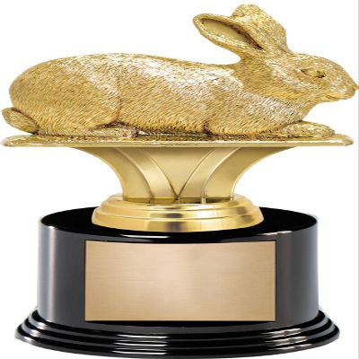 Crown Awards 6.75" Rabbit Trophy On Black Round Base, Rabbit Award with Custom Engraving 10 Pack