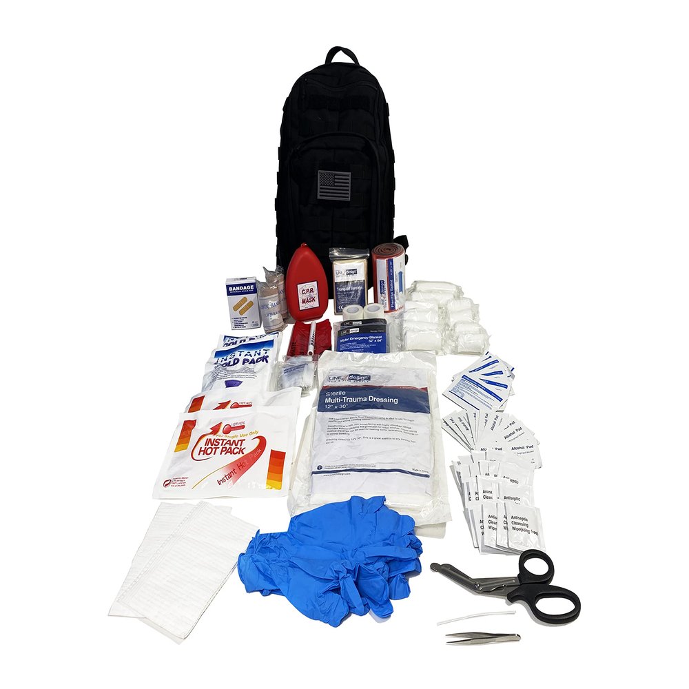 LINE2design Complete Molle Bag Kit - EMT Carry Bag Fully Stocked First Aid Trauma Backpack Kit - Advanced Safety Rescue Outdoor EMS Bags Medical Supplies - Perfect Military Tactical Backpack - Black