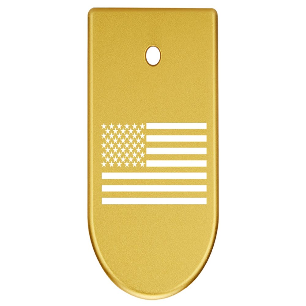 NDZ Performance Magazine Base Plate Finger Extension for CZ P10 S, SC, C, F  Fits 9mm 10 Rd Magazines  Anodized Aluminum  Laser Engraved  Made in USA, Gold, US Flag