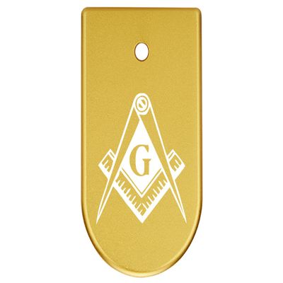 NDZ Performance Magazine Base Plate Finger Extension for CZ P10 S, SC, C, F  Fits 9mm 10 Rd Magazines  Anodized Aluminum  Laser Engraved  Made in USA, Gold, Masonic Mason Calipers G Logo
