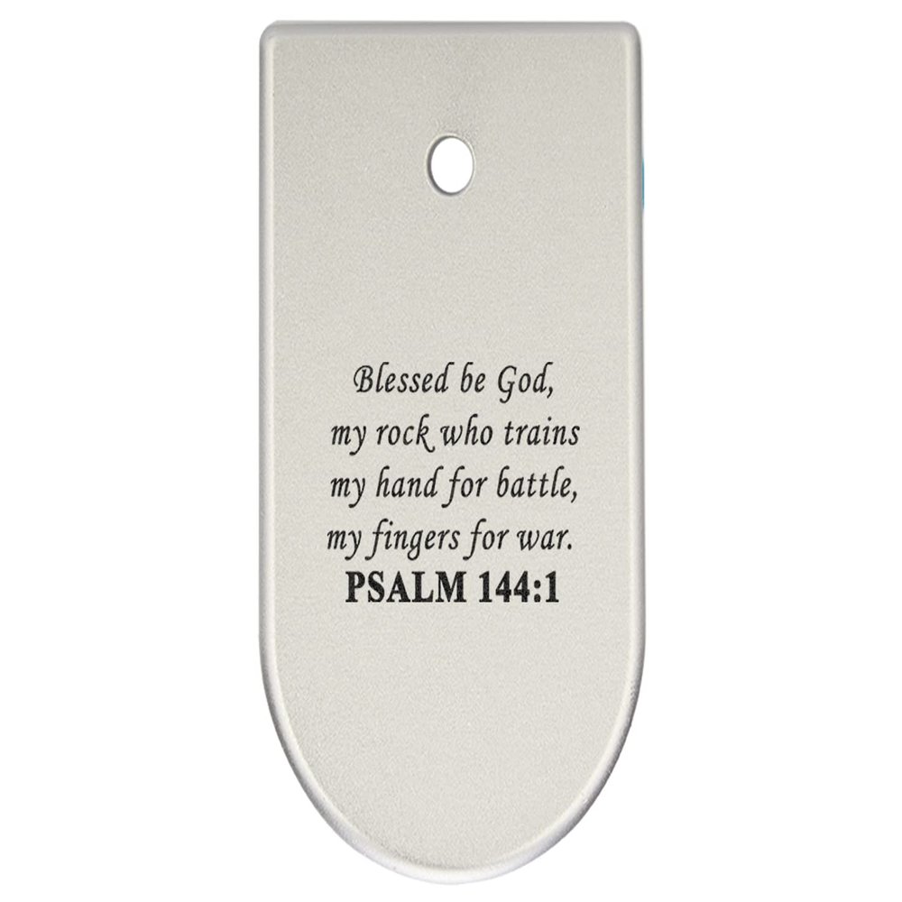 NDZ Performance Magazine Base Plate Finger Extension for CZ P10 S, SC, C, F  Fits 9mm 10 Rd Magazines  Anodized Aluminum  Laser Engraved  Made in USA, Silver, Bible Psalm 144:1