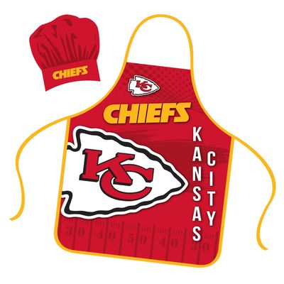Mojo Licensing Kansas City Chiefs Apron Chef Hat Set Full Color Universal Size Tie Back Grilling Tailgate BBQ Cooking Host
