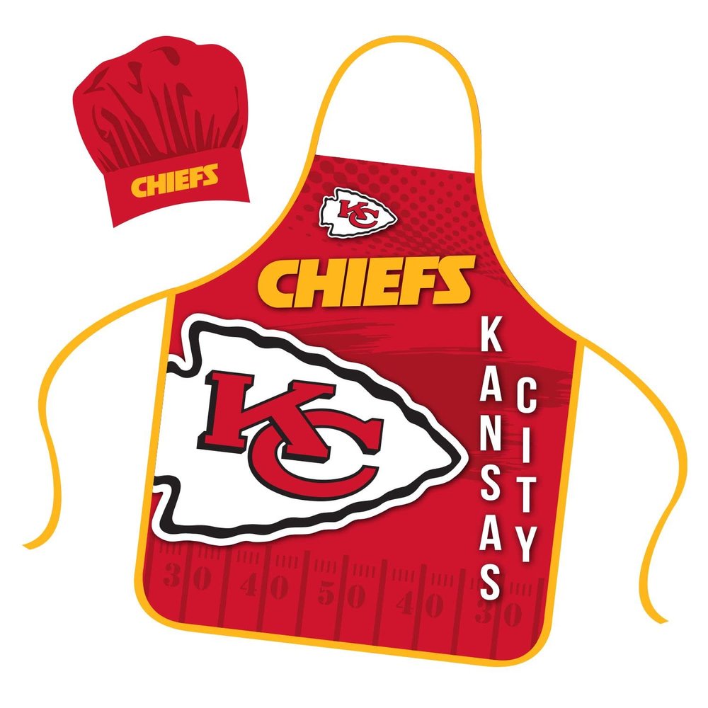 Mojo Licensing Kansas City Chiefs Apron Chef Hat Set Full Color Universal Size Tie Back Grilling Tailgate BBQ Cooking Host