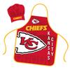 Mojo Licensing Kansas City Chiefs Apron Chef Hat Set Full Color Universal Size Tie Back Grilling Tailgate BBQ Cooking Host view 1