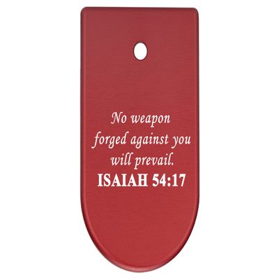 NDZ Performance Magazine Base Plate Finger Extension for CZ P10 S, SC, C, F  Fits 9mm 10 Rd Magazines  Anodized Aluminum  Laser Engraved  Made in USA, Red, Bible Isaiah 54:17