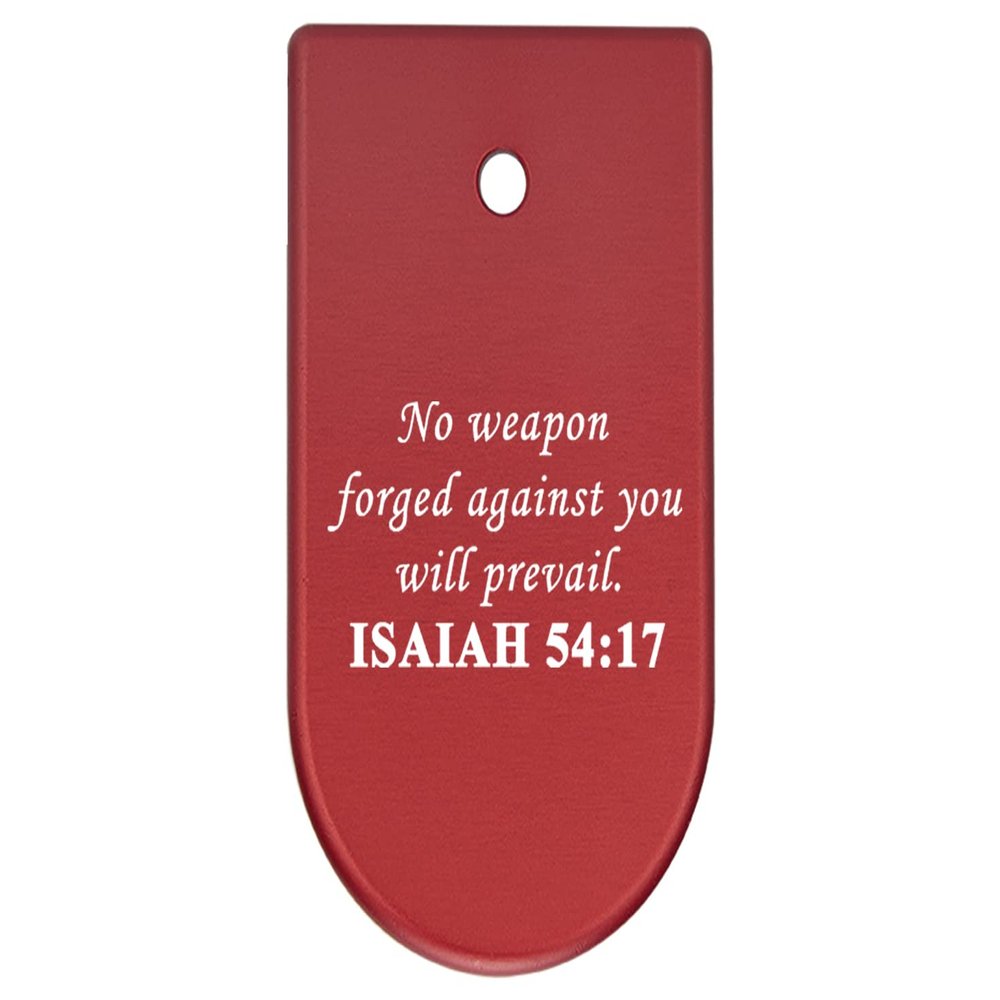 NDZ Performance Magazine Base Plate Finger Extension for CZ P10 S, SC, C, F  Fits 9mm 10 Rd Magazines  Anodized Aluminum  Laser Engraved  Made in USA, Red, Bible Isaiah 54:17