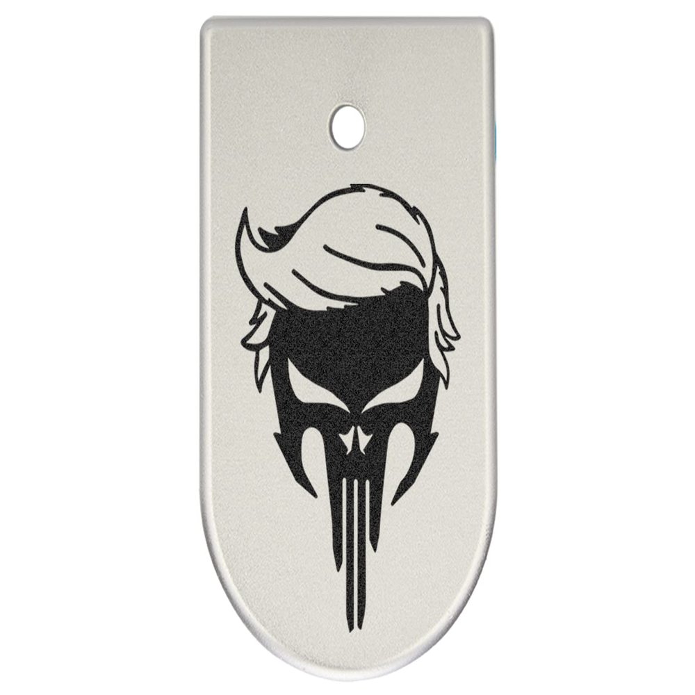 NDZ Performance Magazine Base Plate Finger Extension for CZ P10 S, SC, C, F  Fits 9mm 10 Rd Magazines  Anodized Aluminum  Laser Engraved  Made in USA, Silver, Trump Skull