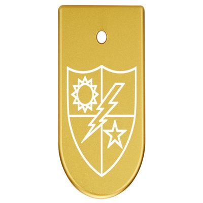 NDZ Performance Magazine Base Plate Finger Extension for CZ P10 S, SC, C, F  Fits 9mm 10 Rd Magazines  Anodized Aluminum  Laser Engraved  Made in USA, Gold, US Army 75th Ranger Regiment