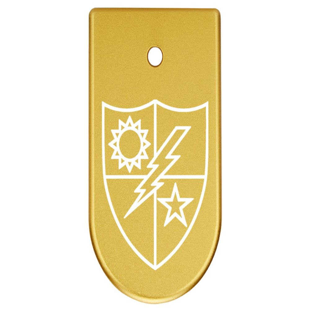 NDZ Performance Magazine Base Plate Finger Extension for CZ P10 S, SC, C, F  Fits 9mm 10 Rd Magazines  Anodized Aluminum  Laser Engraved  Made in USA, Gold, US Army 75th Ranger Regiment