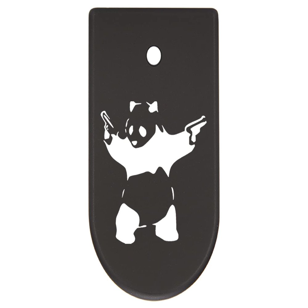 NDZ Performance Magazine Base Plate Finger Extension for CZ P10 S, SC, C, F  Fits 9mm 10 Rd Magazines  Anodized Aluminum  Laser Engraved  Made in USA, Black, Panda with Guns Outline