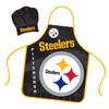 Mojo Licensing Pittsburgh Steelers Apron Chef Hat Set Full Color Universal Size Tie Back Grilling Tailgate BBQ Cooking Host view 1