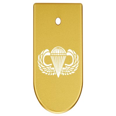 NDZ Performance Magazine Base Plate Finger Extension for CZ P10 S, SC, C, F  Fits 9mm 10 Rd Magazines  Anodized Aluminum  Laser Engraved  Made in USA, Gold, Airborne Jump Wings