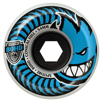 SPITFIRE 80HD CHARGER WHEELS 56mm CONICAL FULL CLEAR/BLUE (SET OF 4)