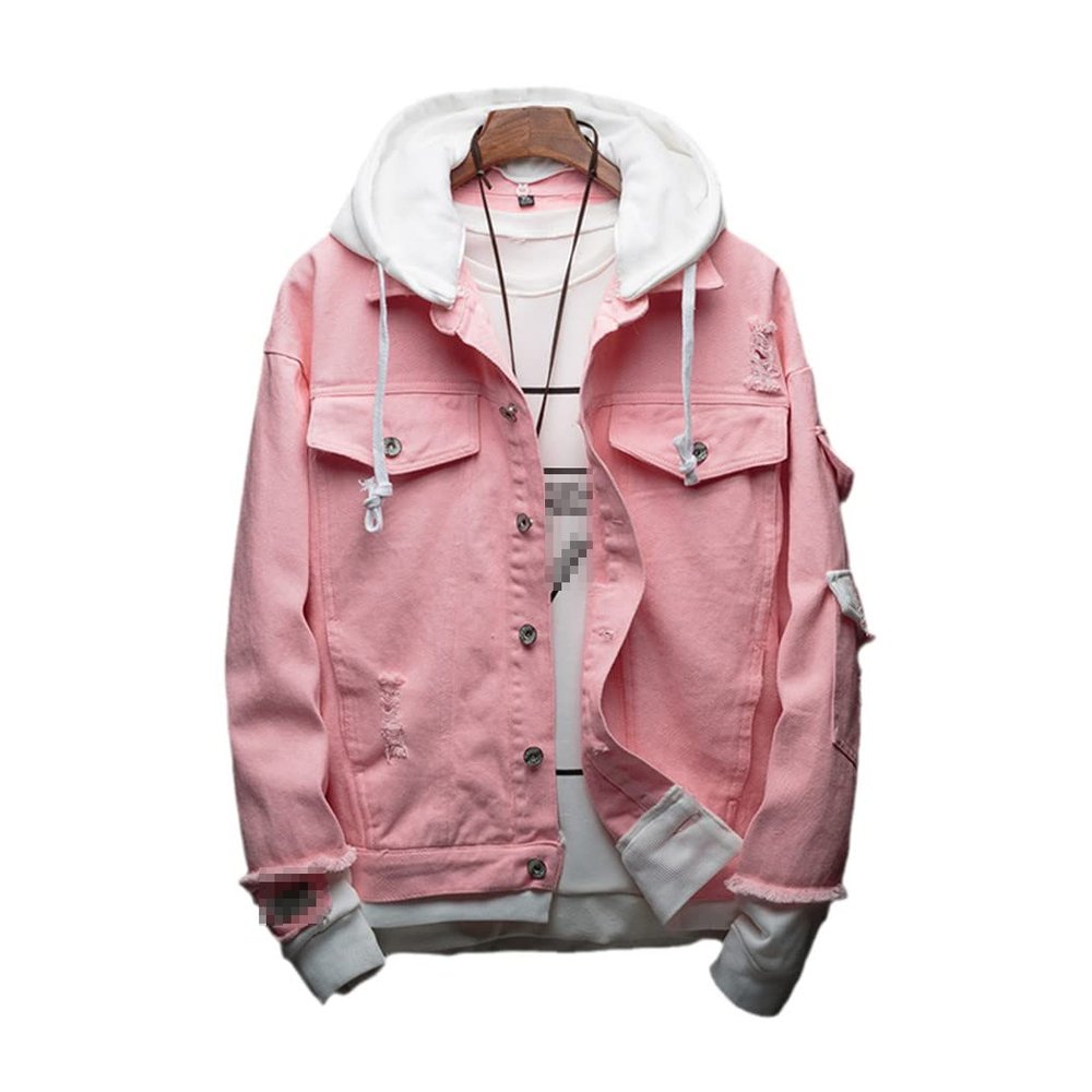 Men Hooded Denim Jackets Spring Autumn Holes Casual Jean Coats Loose Jean Outerwear