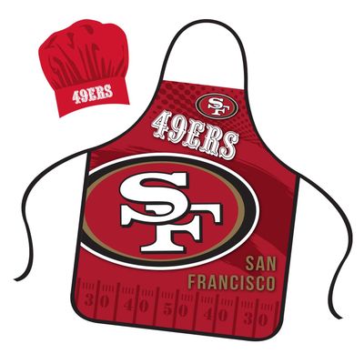 Mojo Licensing San Francisco 49ers Apron Chef Hat Set Full Color Universal Size Tie Back Grilling Tailgate BBQ Cooking Host