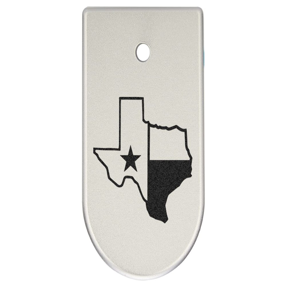 NDZ Performance Magazine Base Plate Finger Extension for CZ P10 S, SC, C, F  Fits 9mm 10 Rd Magazines  Anodized Aluminum  Laser Engraved  Made in USA, Silver, Texas State Outline Flag
