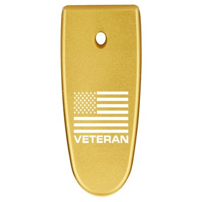 NDZ Performance Magazine Base Plate Finger Extension for Smith & Wesson M&P Shield EZ 9mm, Laser Engraved Aluminum in Gold - US Flag Veteran Text Bold