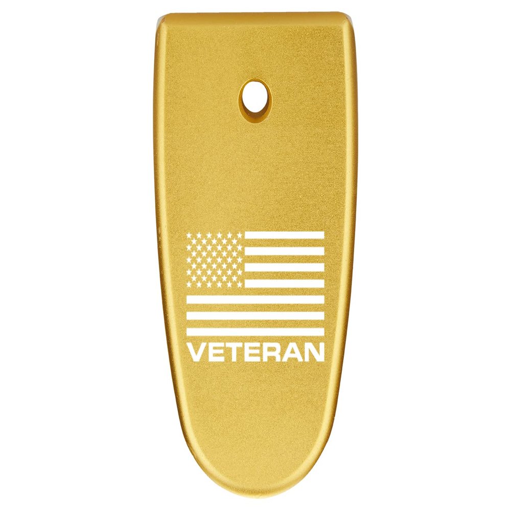 NDZ Performance Magazine Base Plate Finger Extension for Smith & Wesson M&P Shield EZ 9mm, Laser Engraved Aluminum in Gold - US Flag Veteran Text Bold