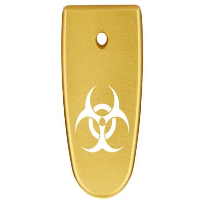 NDZ Performance Magazine Base Plate Finger Extension for Smith & Wesson M&P Shield EZ 9mm, Laser Engraved Aluminum in Gold - Biohazard