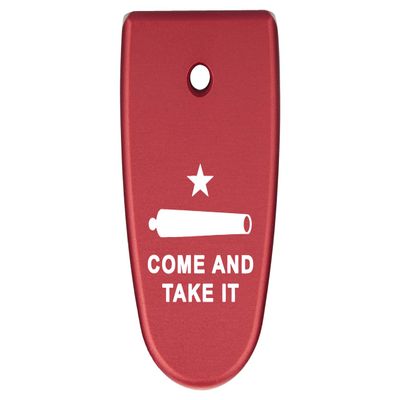 NDZ Performance Magazine Base Plate Finger Extension for Smith & Wesson M&P Shield EZ 9mm, Laser Engraved Aluminum in Red - Come and Take It Cannon Text 2 Line