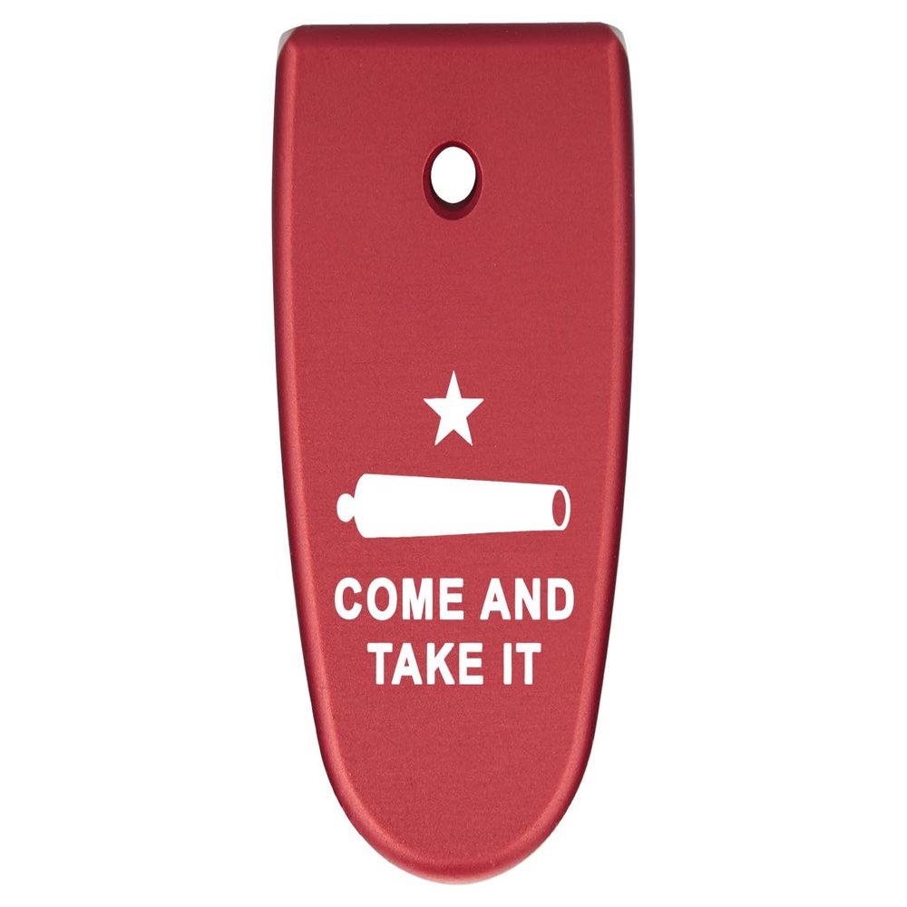 NDZ Performance Magazine Base Plate Finger Extension for Smith & Wesson M&P Shield EZ 9mm, Laser Engraved Aluminum in Red - Come and Take It Cannon Text 2 Line