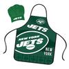 Mojo Licensing New York Jets Apron Chef Hat Set Full Color Universal Size Tie Back Grilling Tailgate BBQ Cooking Host view 1