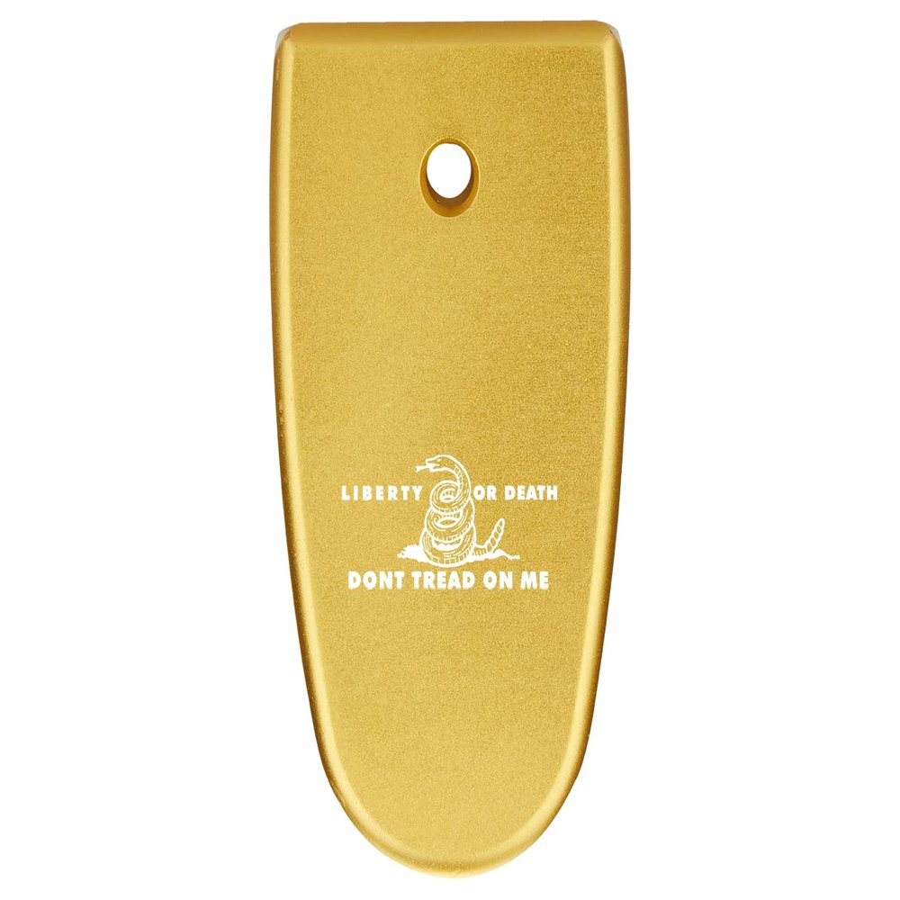 NDZ Performance Magazine Base Plate Finger Extension for Smith & Wesson M&P Shield EZ 9mm, Laser Engraved Aluminum in Gold - Don't Tread On Me Liberty and Death