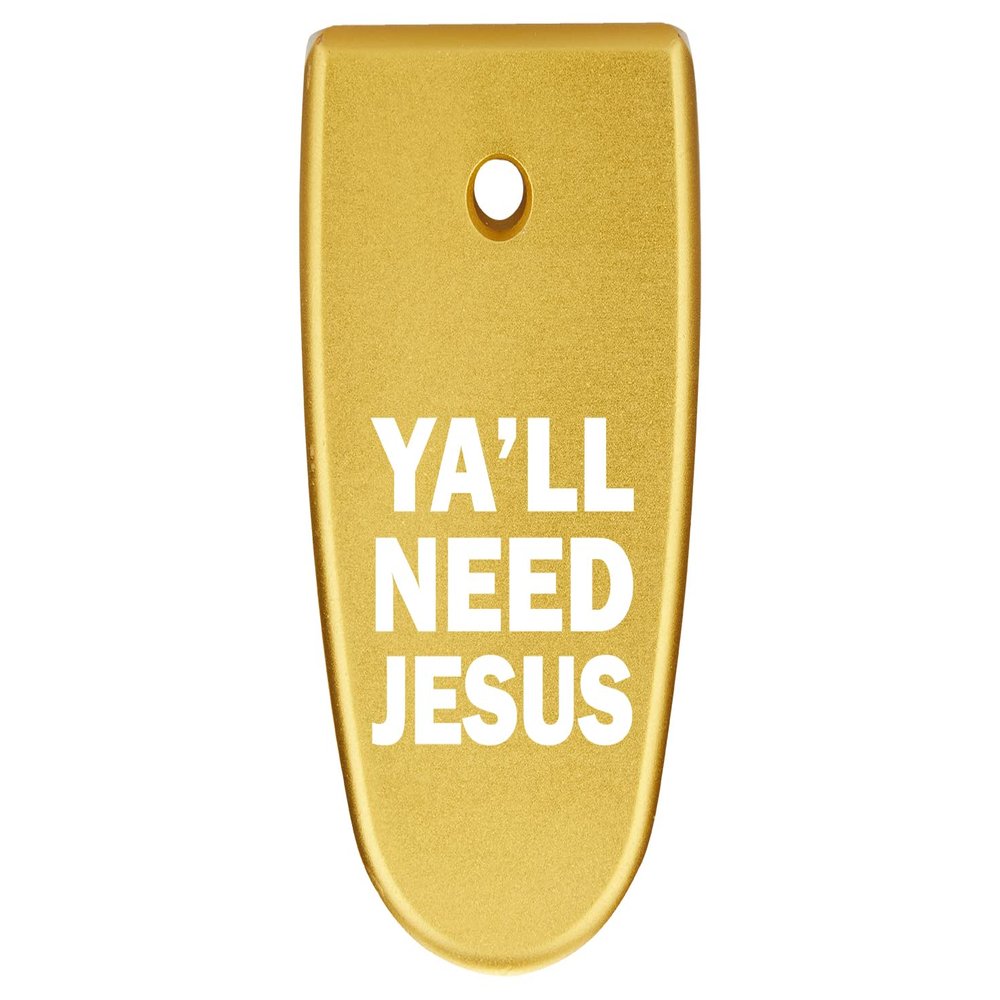 NDZ Performance Magazine Base Plate Finger Extension for Smith & Wesson M&P Shield EZ 9mm, Laser Engraved Aluminum in Gold - Y'all Need Jesus Text