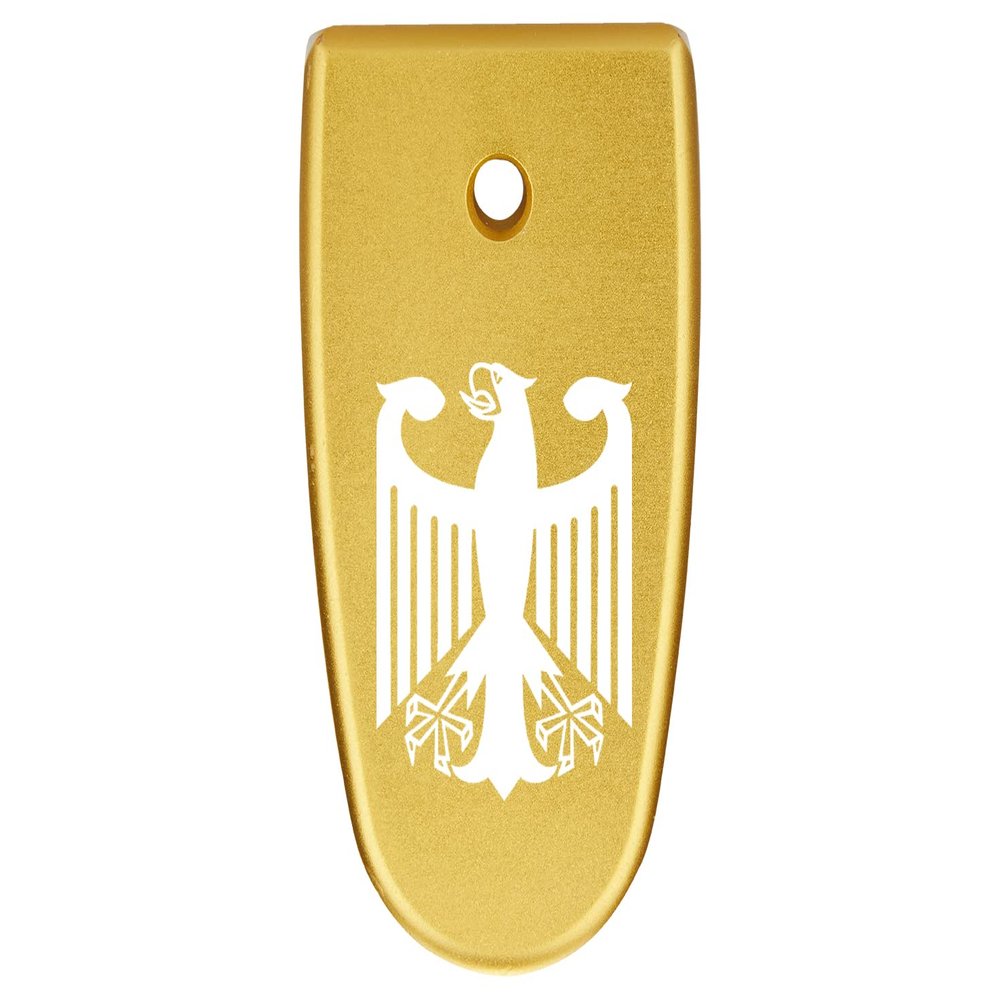 NDZ Performance Magazine Base Plate Finger Extension for Smith & Wesson M&P Shield EZ 9mm, Laser Engraved Aluminum in Gold - German Coat of Arms Federal Eagle