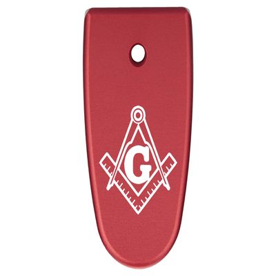 NDZ Performance Magazine Base Plate Finger Extension for Smith & Wesson M&P Shield EZ 9mm, Laser Engraved Aluminum in Red - Masonic Square and Compass