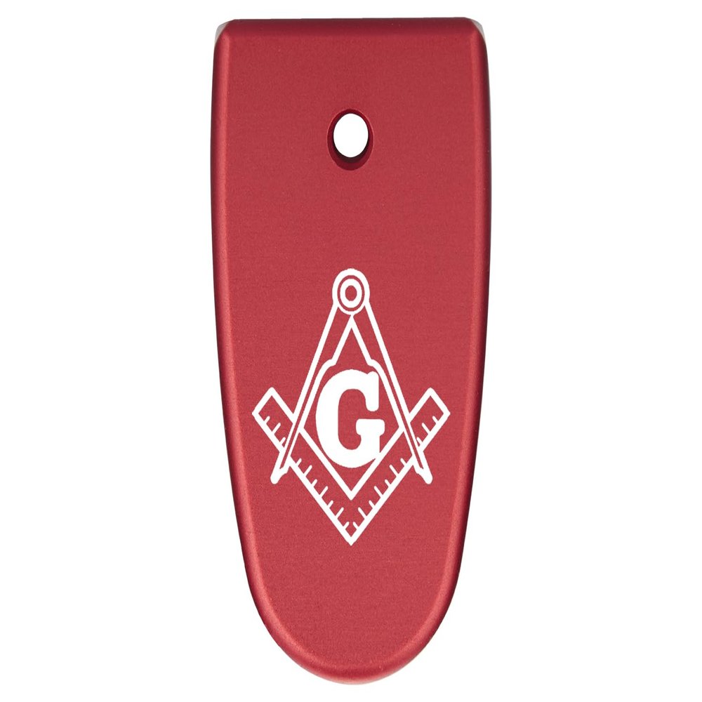 NDZ Performance Magazine Base Plate Finger Extension for Smith & Wesson M&P Shield EZ 9mm, Laser Engraved Aluminum in Red - Masonic Square and Compass