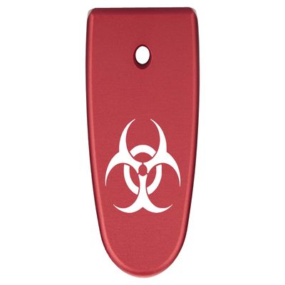 NDZ Performance Magazine Base Plate Finger Extension for Smith & Wesson M&P Shield EZ 9mm, Laser Engraved Aluminum in Red - Biohazard