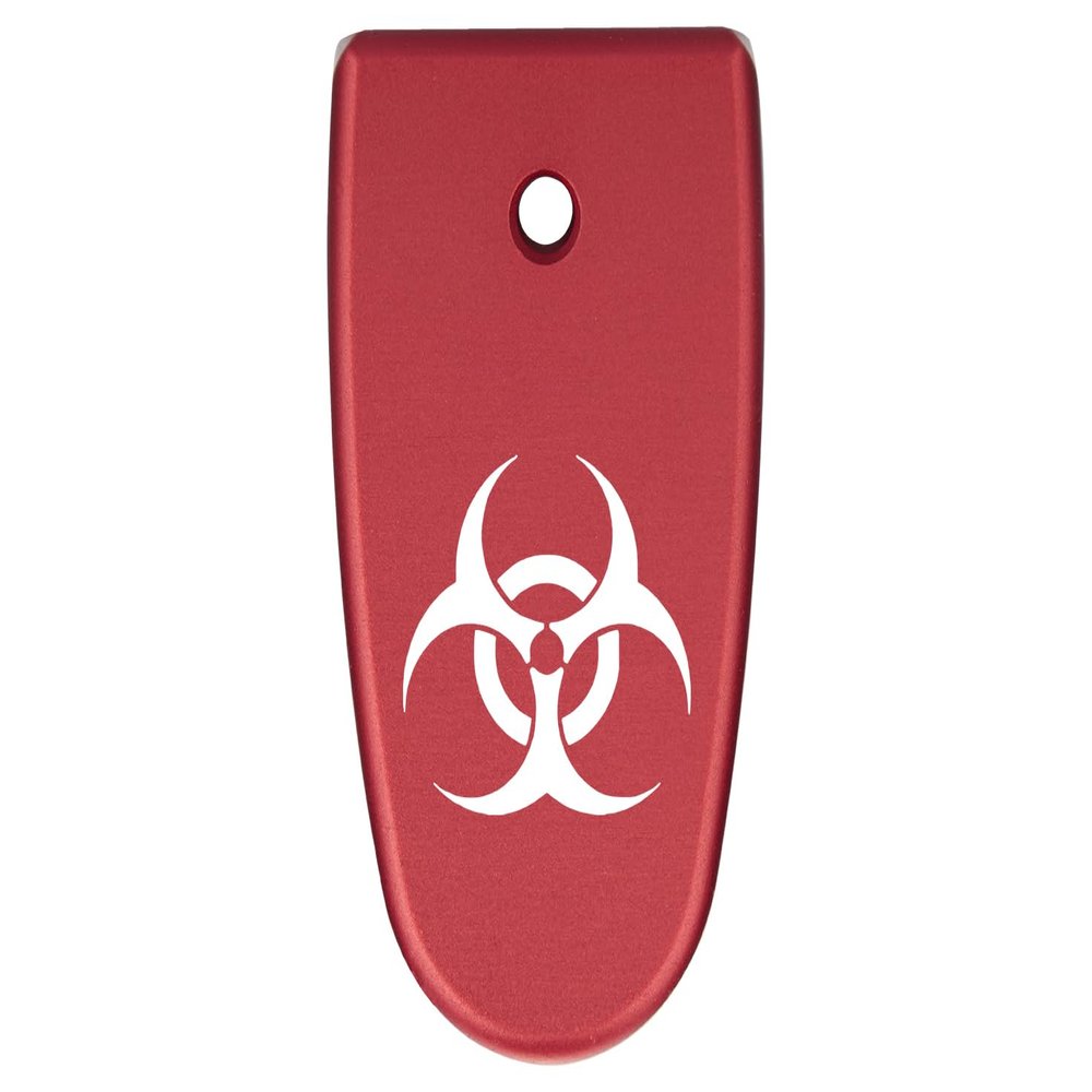 NDZ Performance Magazine Base Plate Finger Extension for Smith & Wesson M&P Shield EZ 9mm, Laser Engraved Aluminum in Red - Biohazard