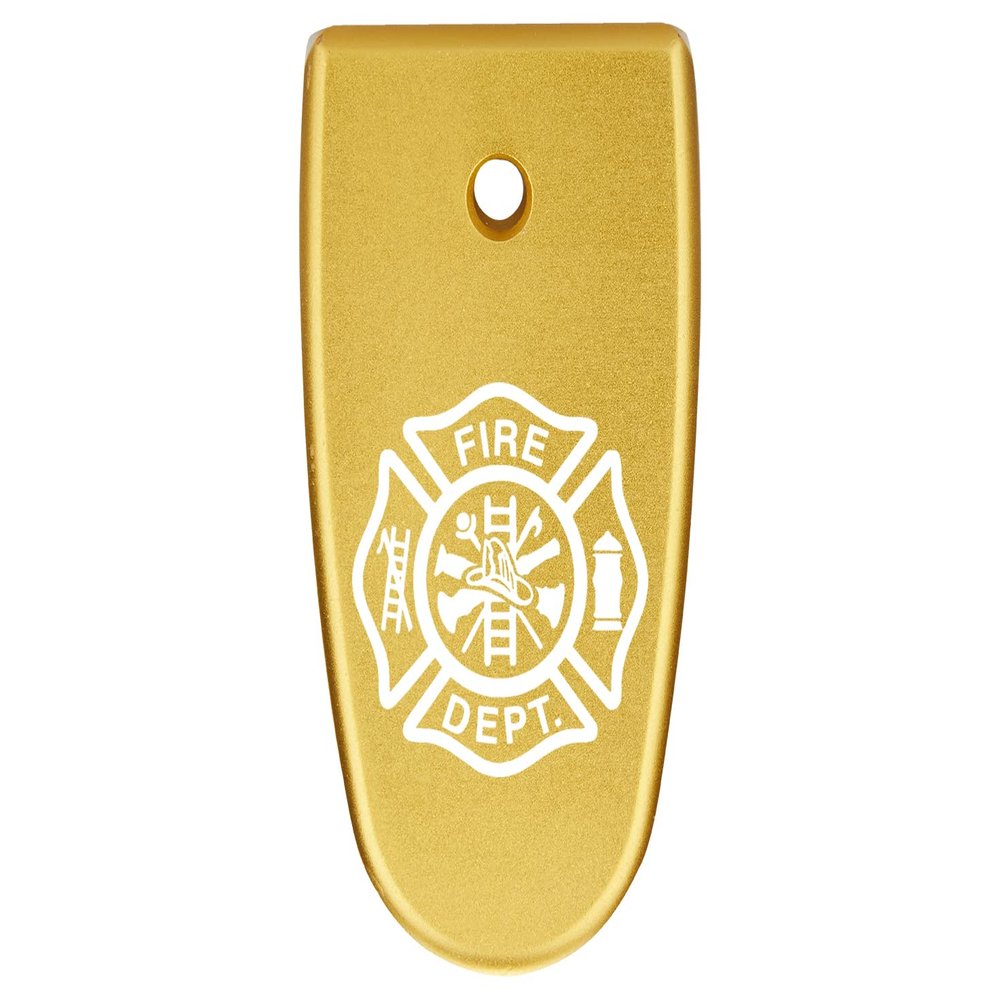 NDZ Performance Magazine Base Plate Finger Extension for Smith & Wesson M&P Shield EZ 9mm, Laser Engraved Aluminum in Gold - Fire Department Emblem