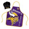 Mojo Licensing Minnesota Vikings Apron Chef Hat Set Full Color Universal Size Tie Back Grilling Tailgate BBQ Cooking Host view 1