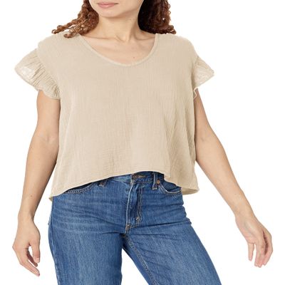 VELVET BY GRAHAM & SPENCER Women's Remi Cotton Slub Mix Top, Sand, Large