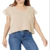 VELVET BY GRAHAM & SPENCER Women's Remi Cotton Slub Mix Top, Sand, Large view 1