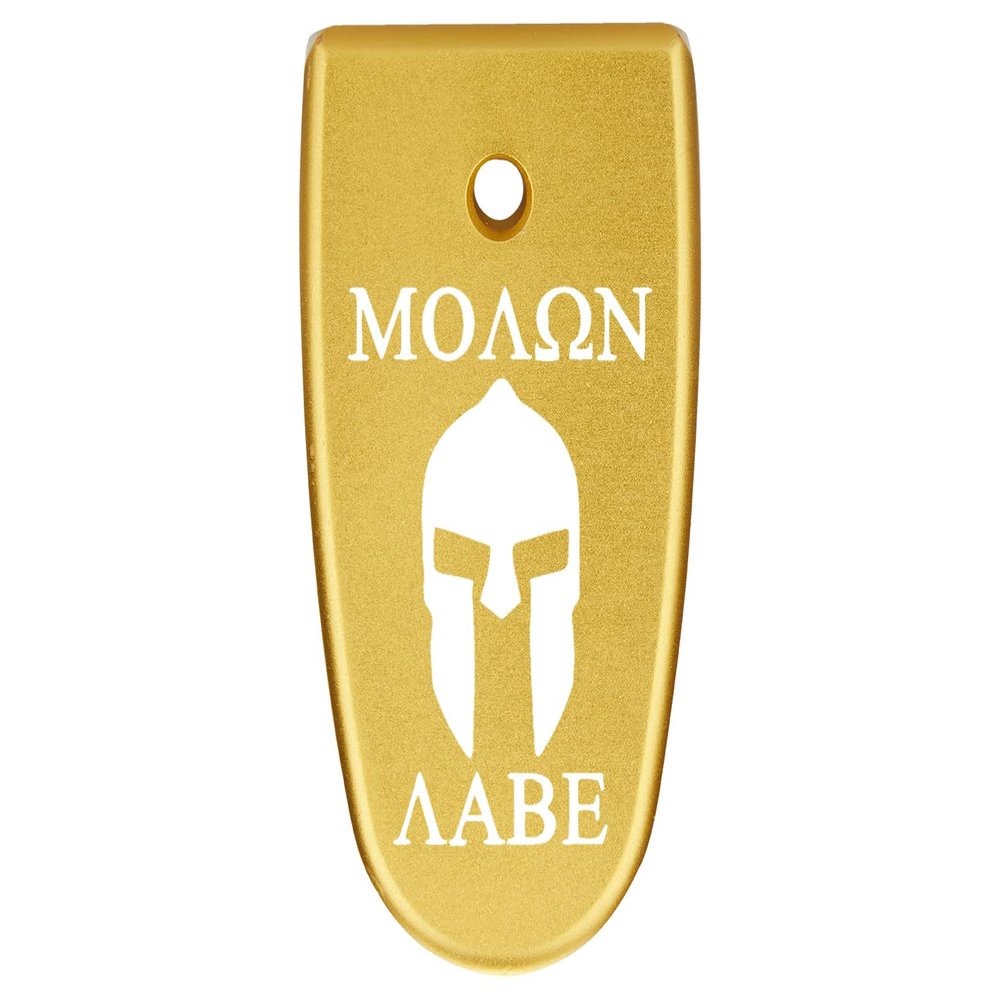 NDZ Performance Magazine Base Plate Finger Extension for Smith & Wesson M&P Shield EZ 9mm, Laser Engraved Aluminum in Gold - Molon Labe Helmet 2