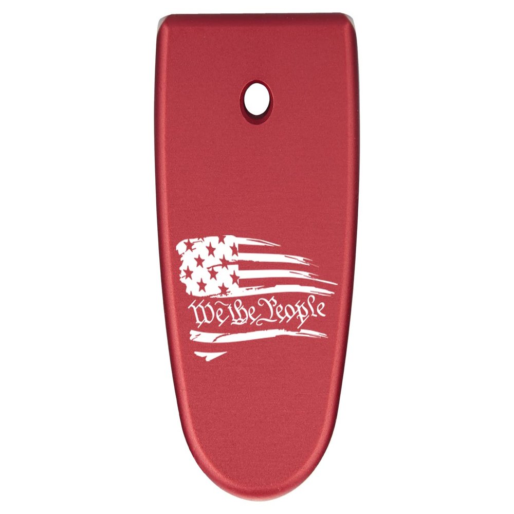 NDZ Performance Magazine Base Plate Finger Extension for Smith & Wesson M&P Shield EZ 9mm, Laser Engraved Aluminum in Red - US Flag We The People