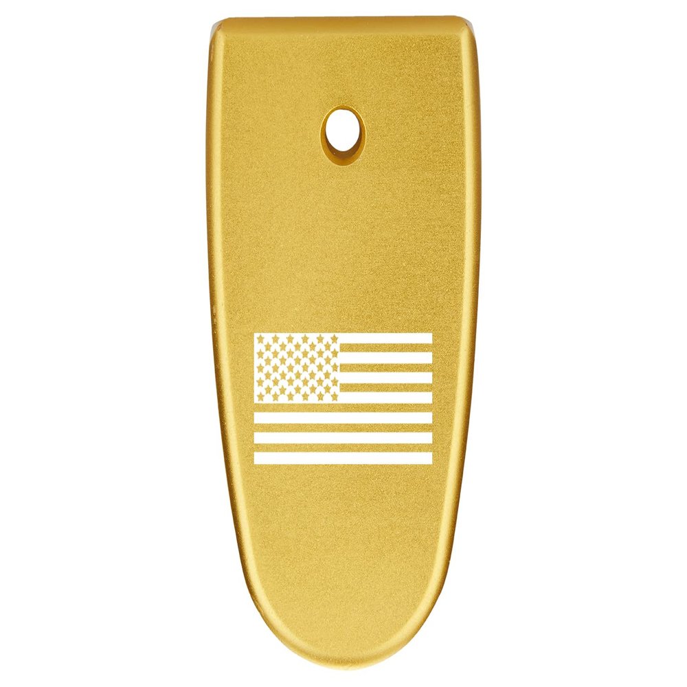 NDZ Performance Magazine Base Plate Finger Extension for Smith & Wesson M&P Shield EZ 9mm, Laser Engraved Aluminum in Gold - US Flag Inverse Alternate