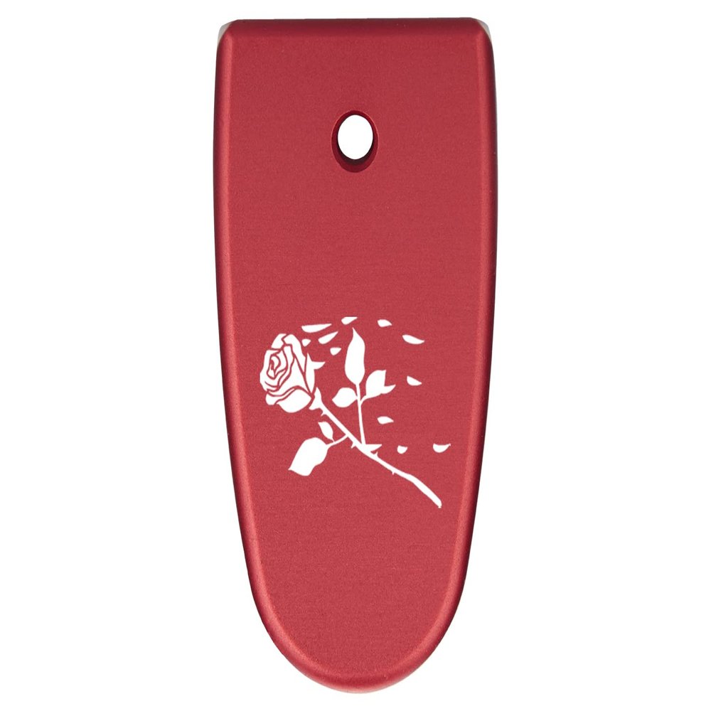 NDZ Performance Magazine Base Plate Finger Extension for Smith & Wesson M&P Shield EZ 9mm, Laser Engraved Aluminum in Red - Rose Swoosh Petals