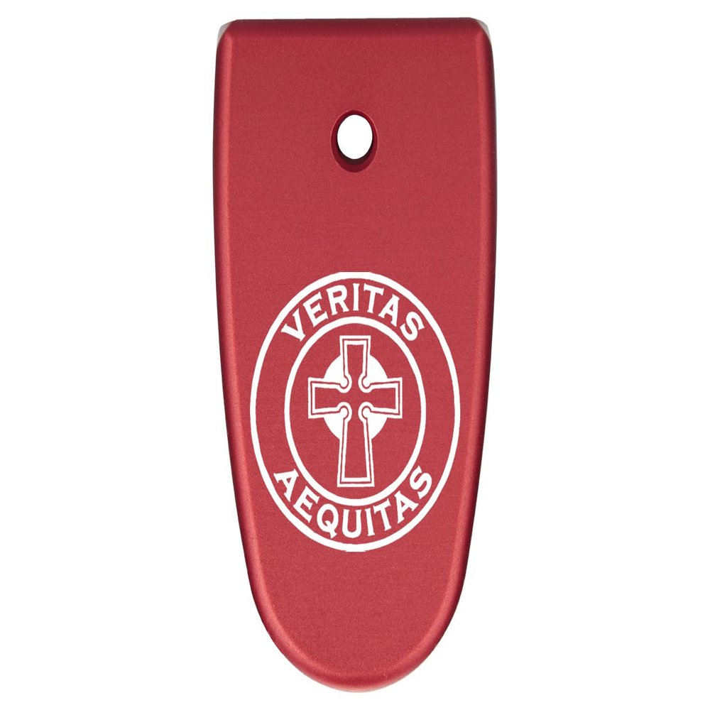 NDZ Performance Magazine Base Plate Finger Extension for Smith & Wesson M&P Shield EZ 9mm, Laser Engraved Aluminum in Red - Celtic Cross Veritas Aequitas Circle