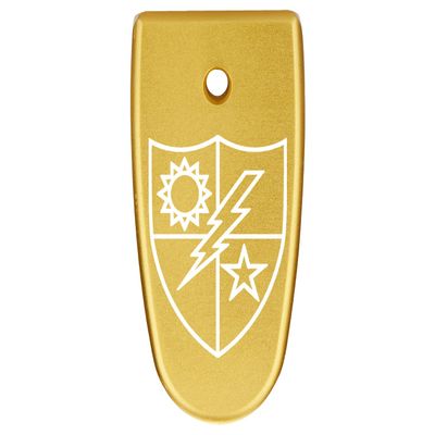 NDZ Performance Magazine Base Plate Finger Extension for Smith & Wesson M&P Shield EZ 9mm, Laser Engraved Aluminum in Gold - US Army 75th Ranger Regiment