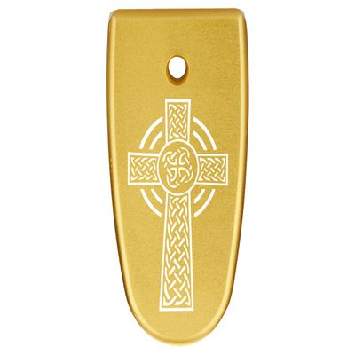 NDZ Performance Magazine Base Plate Finger Extension for Smith & Wesson M&P Shield EZ 9mm, Laser Engraved Aluminum in Gold - Celtic Cross