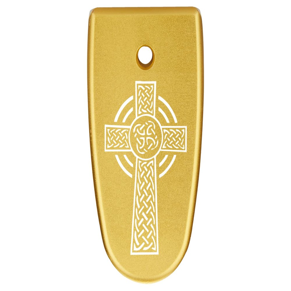 NDZ Performance Magazine Base Plate Finger Extension for Smith & Wesson M&P Shield EZ 9mm, Laser Engraved Aluminum in Gold - Celtic Cross