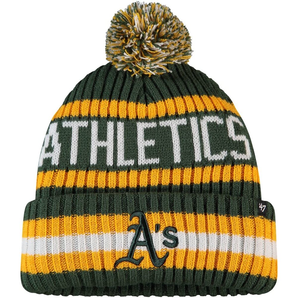 47 MLB Unisex-Adult Primary Logo Bering Cuffed Knit Pom Beanie Hat One Size (Oakland Athletics)