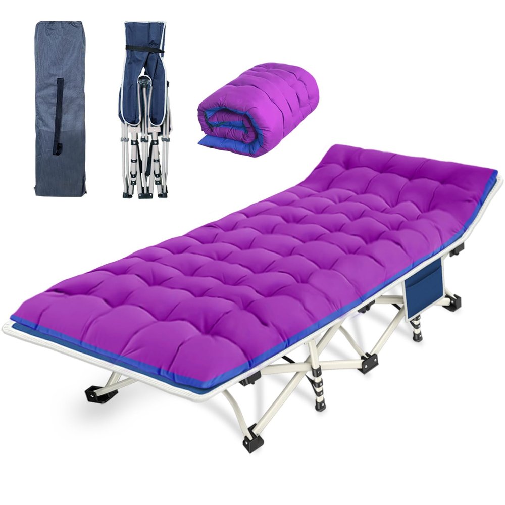 COLMERD Camping Cot with Comfortable Mattress Cots for Sleeping with Pad Heavy Duty Camping Bed Sleeping Cot Include Carry Bag Camping Cots for Adults Home Office Nap Vocation Outdoor