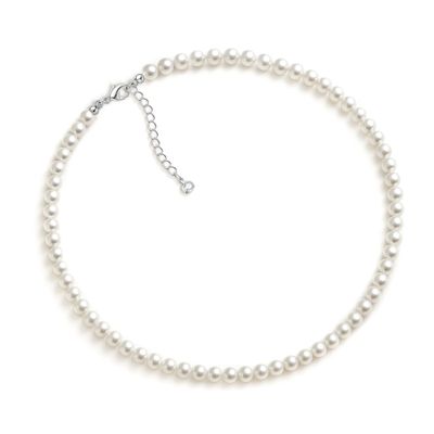 Zeffy Pearl Necklace for Women, 6MM Dainty Round Imitation Pearl Choker Necklace Wedding Delicate Jewelry for Women Simple Bridesmaid Jewelry Valentines Day Gifts