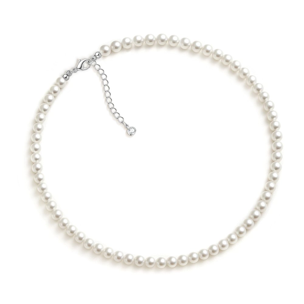Zeffy Pearl Necklace for Women, 6MM Dainty Round Imitation Pearl Choker Necklace Wedding Delicate Jewelry for Women Simple Bridesmaid Jewelry Valentines Day Gifts